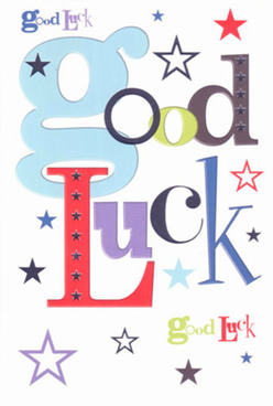 Bathed in the gentle morning light that peeks through Lower Clapton's Victorian terraces, this good luck card is a playful celebration of encouragement and hope. The central message unfurls in oversized baby-blue, with the smiling 'g' gently leading the way, flanked by pops of bold red and deep amethyst. Across the card's pristine white background, stars in navy, sky blue, lime, and lavender seem to drift like wishes carried by the breeze over Hackney Downs. The varied font styles mirror the diversity and creativity of Lower Clapton itself, each letter crafted with intent-some tall and elegant as palm house ferns in the local conservatories, others round and cheerful like faces at bustling Chatsworth Road cafes. Even from afar, the card's lively colours and playful energy radiate reassurance, its tactile quality recalling the pleasure of smoothing tissue wrap around a Lower Clapton Florist delivery. Ideal for milestones and new beginnings, it's a piece of encouragement imbued with the friendly optimism that defines this East London neighbourhood, offering a tangible token of support that's as unique as the community it comes from.